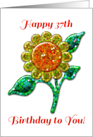 Happy 37th Birthday! Glossy Glitter Look Yellow Flower, Floral Art card