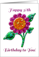 Happy 38th Birthday! Glossy Glitter Look Pink Flower, Floral Art card