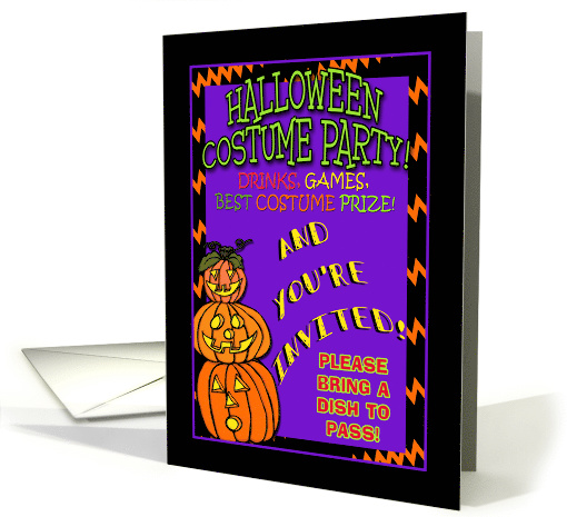 Halloween Party Invitation, Dish To Pass, Whimsical Pumpkin Stack card