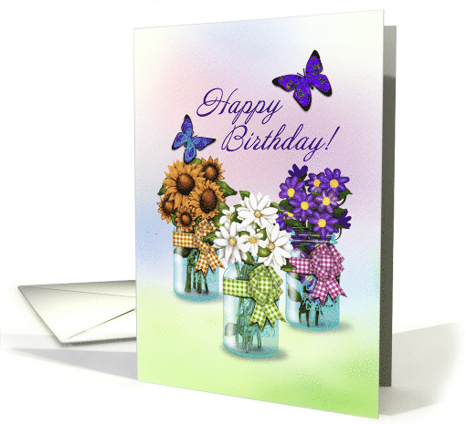 Happy Birthday Butterflies and Jars of Flowers card (1154284)