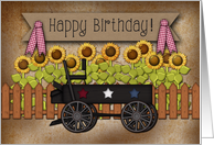 Happy Birthday Buckboard Wagon Sunflowers Row card