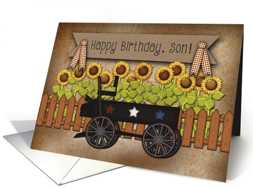 Son Happy Birthday Buckboard Wagon Sunflowers card (1154430)