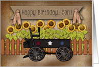 Son Happy Birthday Buckboard Wagon Sunflowers card