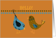 Hello Thinking of You Paisley Swirl Birds Gold card