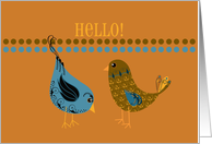 Hello!, Just A Note, Thinking of You, Paisley Swirl Birds, Gold Modern card
