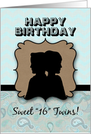 Happy Birthday Twin Silhouettes, Boy and Girl Teenagers, Sixteen Years card