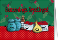 Seasonings Greetings, Holiday Humor, Cooking Spices, Holly, Red Dots card