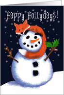 Happy Hollydays! Friend, Fox and Snowman, Holly Leaves, Snowflakes card