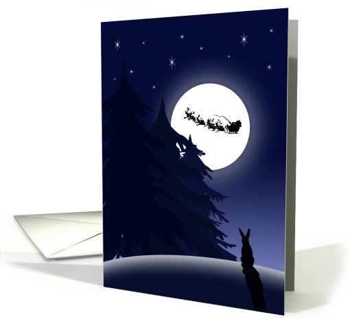 Santa and His Sleigh, Reindeer, Starry Night Sky, Bunny card (1192436)