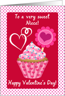 Happy Valentine’s Day Niece! Pink Cupcake With Sprinkles card