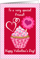 Happy Valentine’s Day Friend! Pink Cupcake With Sprinkles card