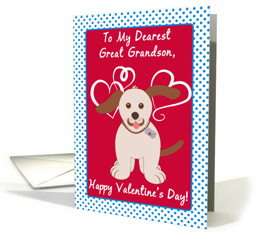 Happy Valentine's Day To My Great Grandson, Puppy Dog, Polka Dots card