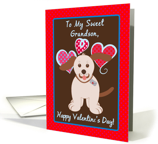 Happy Valentine's Day To My Grandson, Brown Puppy Dog, Polka Dots card