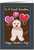Happy Valentine’s Day To Grandson, Brown, Puppy Dog, Polka Dots card