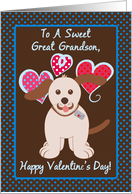 Happy Valentine’s Day To Great Grandson, Brown, Puppy Dog, Polka Dots card