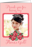 Thank You For Being My Flower Girl! Pink Roses, Pink Dotted Photo Card