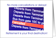 Flight Attendant Retirement, Flight Status Display Board card