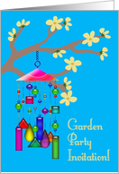 Garden Party Invitation, Windchimes, Flowering Branch, Tree Blossoms card