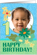 Happy Birthday One Year Old, Photo Card, You Customize, Yellow Flowers card