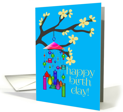 Happy Birthday! Windchimes, Tree Branch and Yellow Flowers card