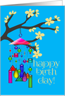 Happy Birthday! Windchimes, Tree Branch and Yellow Flowers card