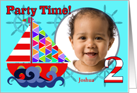 Sailboat Birthday Party Invitation, Two Year Old, Aqua Photo Card