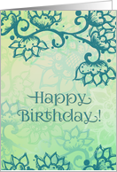 Happy Birthday! Floral Swirl Motif, Lovely Turquoise Floral Art card