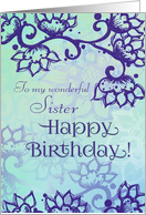 Sister Happy Birthday! Floral Swirl Motif, Lovely Purples Floral Art card