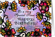 To a Very Special Niece, Happy Birthday! Bold Pink and Gold Flowers card