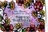 To a Special Daughter-in-Law, Happy Birthday! Bold Pink,Gold Flowers card