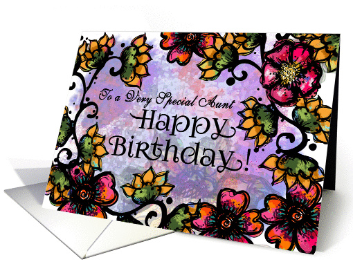 To a Very Special Aunt, Happy Birthday! Bold Pink,Gold Flowers card