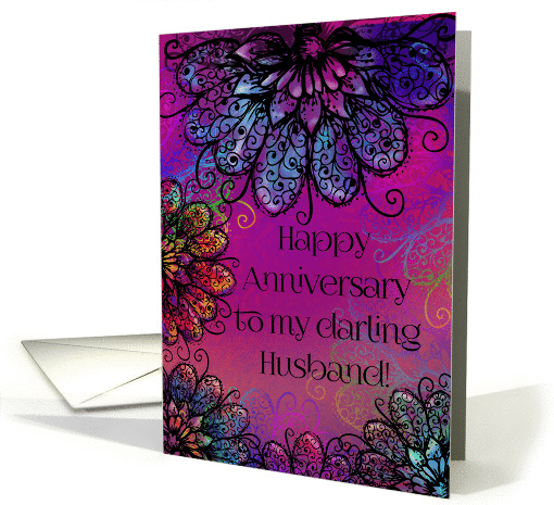 Happy Anniversary To My Darling Husband! Decorative Bold Flowers card