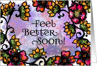 Feel Better Soon! Bohemian Style Floral, Bold Pink and Gold Flowers card