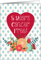 5 Years Cancer Free! Health Update, Red Heart, Floral Motif, Lattice card