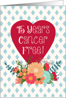 15 Years Cancer Free! Health Update, Red Heart, Floral Motif, Lattice card