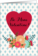 Be Mine Valentine! Valentine’s Day Red Heart, Floral White Latticework card
