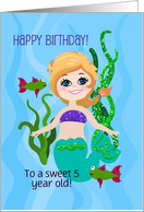 Happy Birthday! Blonde Haired Mermaid, Fish, Glitter Look Sea Grass card