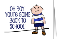 You’re Going Back To School Good Luck, Grinning Boy in Striped Shirt card