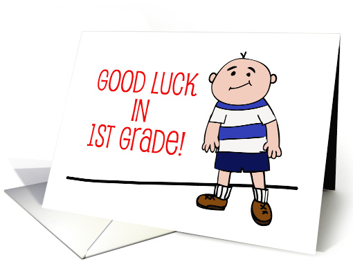 Good Luck In 1st Grade Grinning Boy in Striped Shirt Back... (1305438)