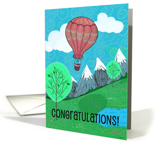 Congratulations! Hot Air Balloon, Mountains, Digital Illustration card
