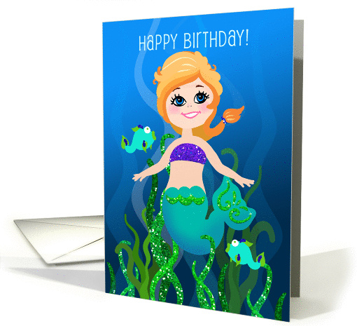 Happy Birthday! Little Blonde Mermaid, Glitter Look Sea... (1314918)