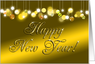 Happy New Year! Golden Glitter and Sparkles Look, Elegant Gold Lights card