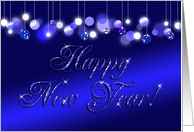 Happy New Year! Blue Glitter and Sparkles Look, Elegant Blue Lights card