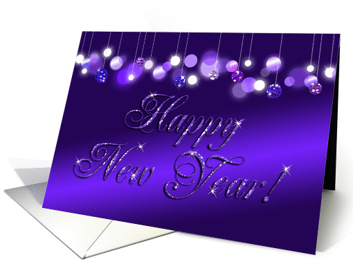 Happy New Year! Glitter and Sparkles Look, Elegant Purple Dangles card