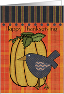 Happy Thankgiving! Prim Crow and Pumpkin, Orange Plaid, Polkadots card