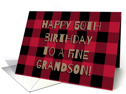 Happy 50th Birthday Grandson, Red and Black Plaid, Buffalo Plaid card