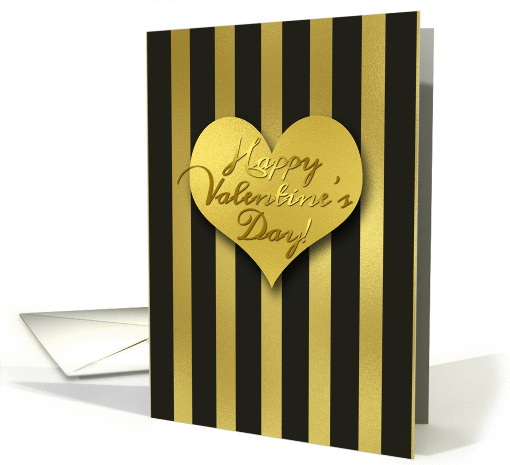 Happy Valentine's Day, Elegant Faux Gold Foil with Bold Stripes card