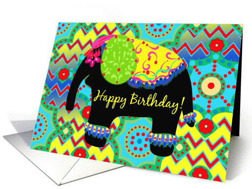 Circus Elephant Birthday Card, Carnival Colors Whimsical Elephant card