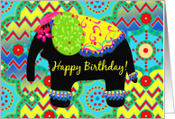 Circus Elephant Birthday Card, Carnival Colors Whimsical Elephant card