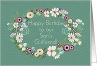 Happy Birthday To Our Son’s Girlfriend, Floral Wreath, Pink Blossoms card
